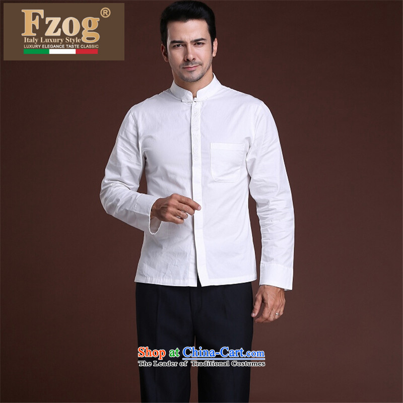     A new summer of leisure FZOG men solid color from hot deal with rib middle-aged men's Long-sleeve Tang dynasty white XXXL,FZOG,,, shopping on the Internet