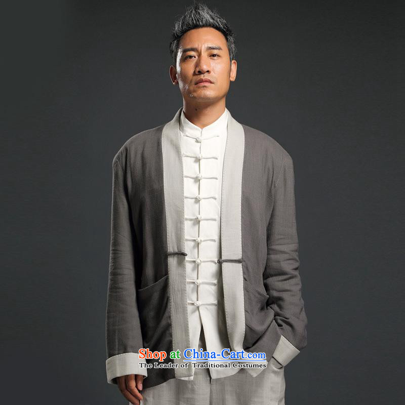 Renowned China wind linen Han-long-sleeved male cardigan improved Tang blouses Chinese Tang dynasty retro autumn men tea service blue 2XL, renowned (CHIYU) , , , shopping on the Internet