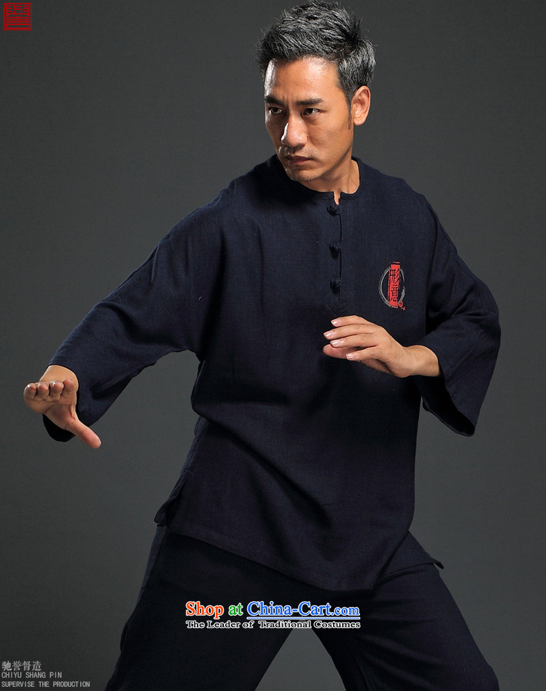 Renowned linen men Tang Dynasty Package kung fu shirt clip Chinese Nation disk manually Han-loose clothing men-tai chi yiquan kung fu services deep blue XL Photo, prices, brand platters! The elections are supplied in the national character of distribution, so action, buy now enjoy more preferential! As soon as possible.