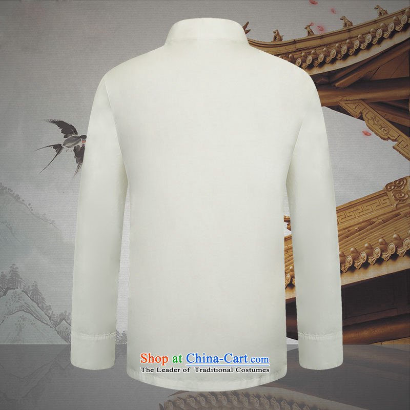 The new classic Chinese HUNNZ wind collar dark detained men Tang dynasty long sleeved shirt with white thin cotton linen clothes shirt, white 185,HUNNZ,,, shopping on the Internet