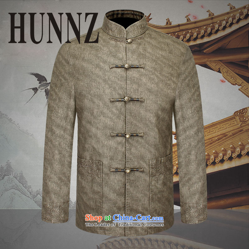 Slim, classical Tang HUNNZ2015 replacing men and long-sleeved quality leather garments of older men jacket retro-fitted men Tang khaki 190,HUNNZ,,, shopping on the Internet