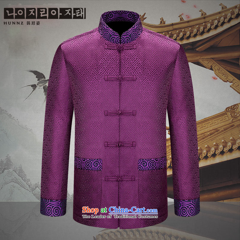The elderly in the new HANNIZI men Tang dynasty China wind long-sleeved Men's Shirt at the APEC meeting of Chinese and Korean clothing purple 170, Gigi Lai (hannizi) , , , shopping on the Internet