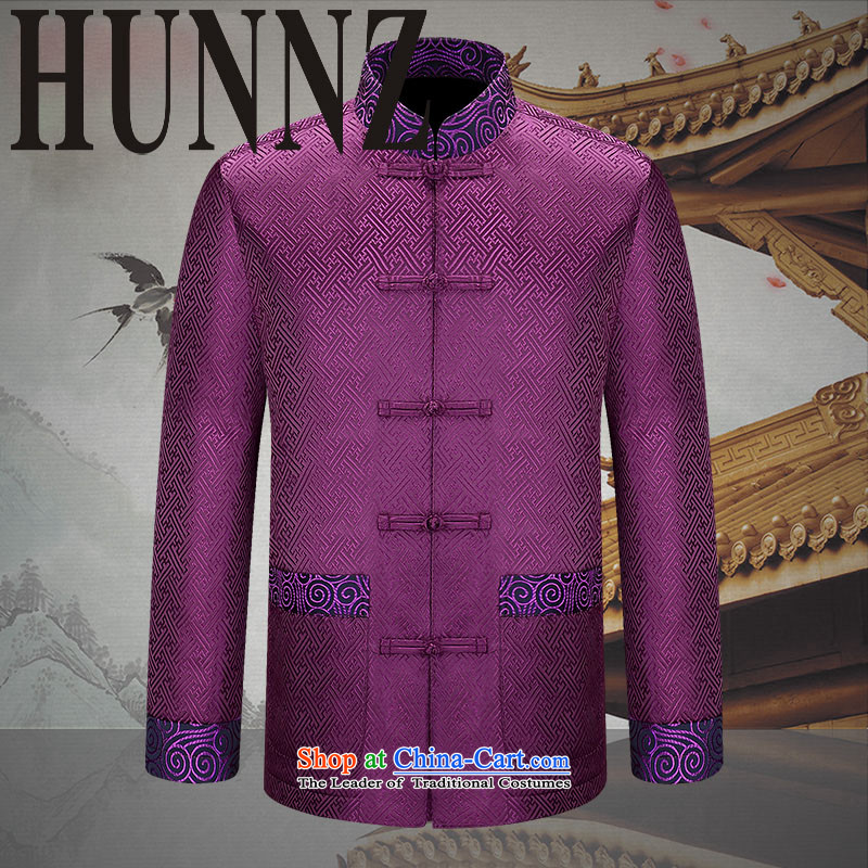 The elderly in the new HUNNZ men Tang dynasty China wind long-sleeved Men's Shirt at the APEC meeting of Chinese clothing 180,HUNNZ,,, Purple Shopping on the Internet