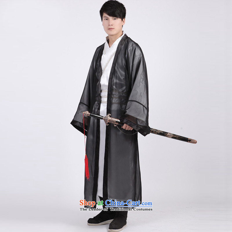 Time Syrian Men's Apparel costume Tang Dynasty Han-track civil Han Gong Han Han dynasty knights-errant dress clothes Emperor Prince Edward service time, black adult Syrian shopping on the Internet has been pressed.