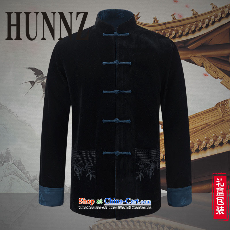Hunnz new corduroy of older persons in the Tang Dynasty Recreation of traditional Chinese wind long-sleeved men wearing black jacket double-sided double-sided 175,HUNNZ,,, blue shopping on the Internet