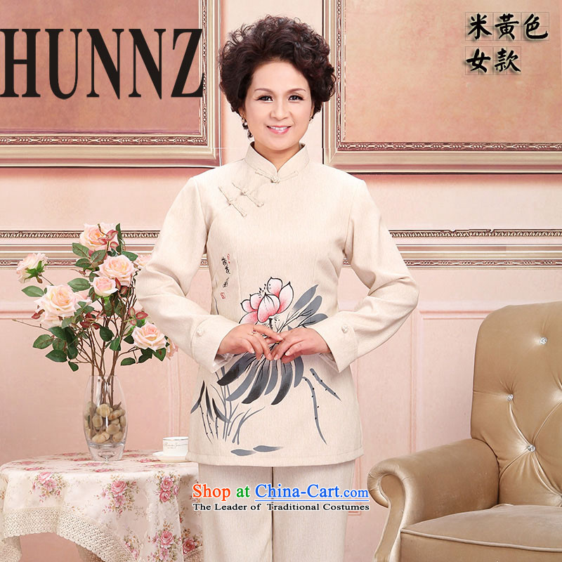 Natural Linen China wind HUNNZ men Tang dynasty cotton linen of older persons in the replace classical Chinese tunic long-sleeved couples light yellow 175,HUNNZ,,, shopping on the Internet