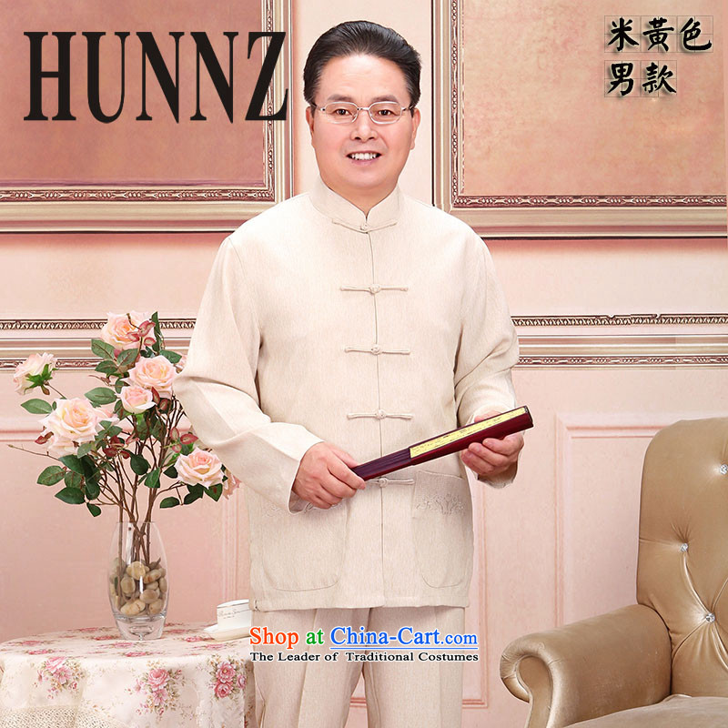 Natural Linen China wind HUNNZ men Tang dynasty cotton linen of older persons in the replace classical Chinese tunic long-sleeved couples light yellow 175,HUNNZ,,, shopping on the Internet