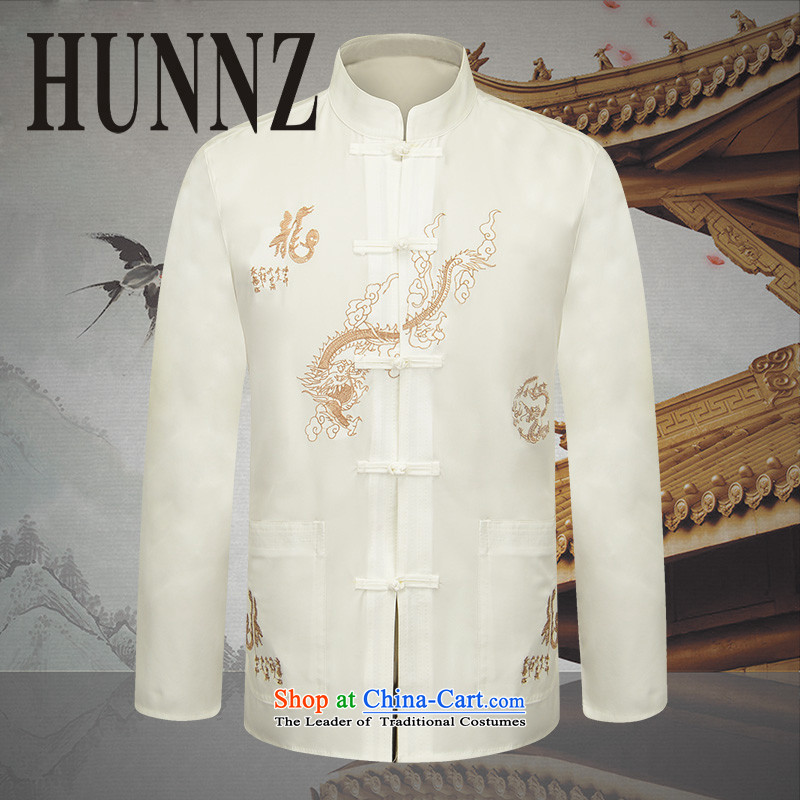 New HUNNZ Men long-sleeved Tang dynasty China wind embroidery in Chinese tunic father replacing classical white shirt festive 170