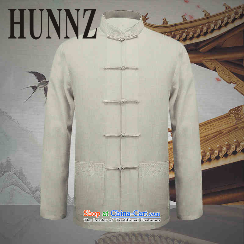 Hunnz natural cotton linen men Tang Gown of older persons in long-sleeved T-shirt, jacket deduction father unobtrusive white men 170,HUNNZ,,, shopping on the Internet