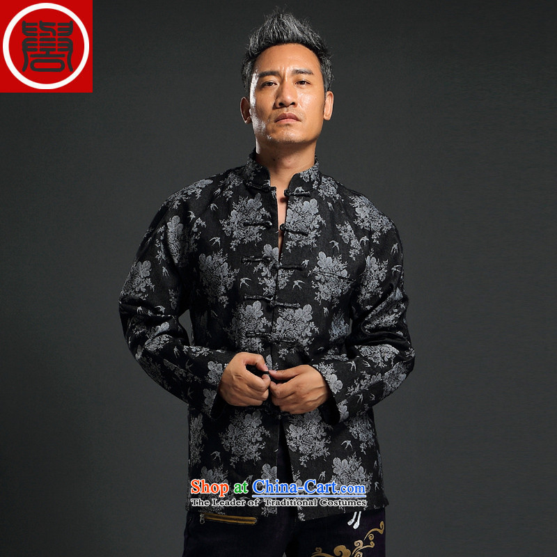 Renowned Chinese male Tang Dynasty Chinese wind up manually knitted jacket Stylish retro shirts cowboy collar black jacket 4XL