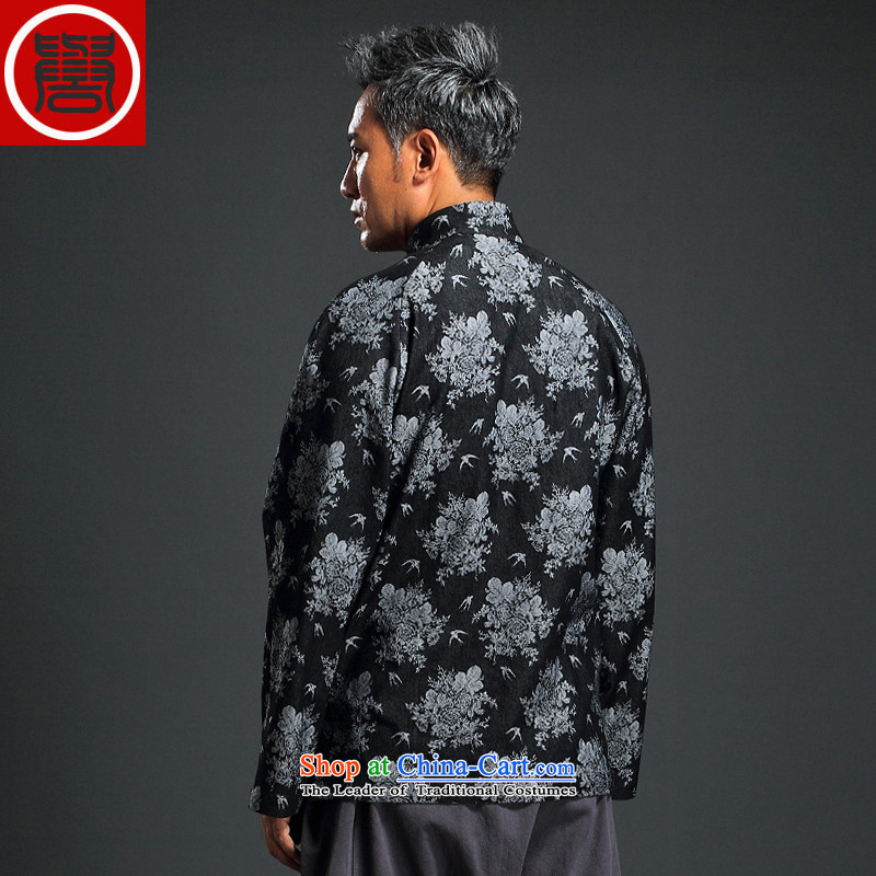 Renowned Chinese male Tang Dynasty Chinese wind up manually knitted jacket Stylish retro shirts cowboy collar 4XL, black jacket (CHIYU renowned shopping on the Internet has been pressed.)