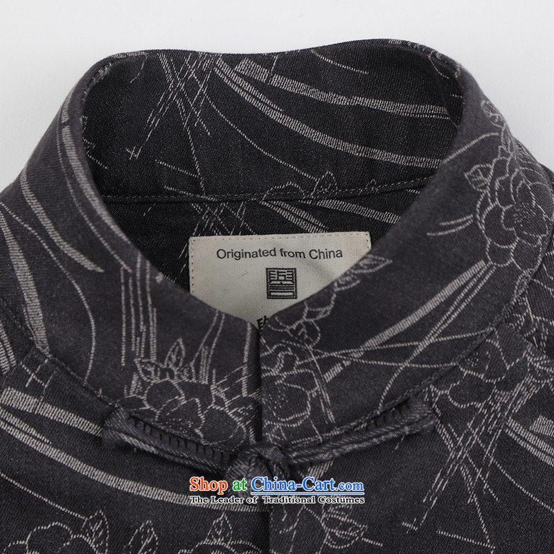 Renowned China wind knitting cowboy Tang Dynasty Chinese Manual Tray detained men and Stylish retro T-shirt, jacket Neck Jacket dark gray 4XL, renowned (CHIYU) , , , shopping on the Internet