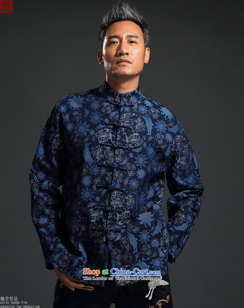Renowned China wind knitting cowboy Tang Dynasty Chinese Manual Tray detained men jacket Stylish coat collar retro shirt blue XL Photo, prices, brand platters! The elections are supplied in the national character of distribution, so action, buy now enjoy more preferential! As soon as possible.