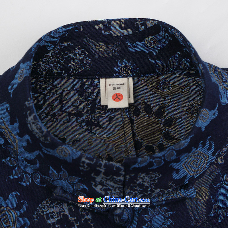 Renowned China wind knitting cowboy Tang Dynasty Chinese Manual Tray detained men jacket Stylish coat collar retro shirt blue XL, renowned (CHIYU) , , , shopping on the Internet
