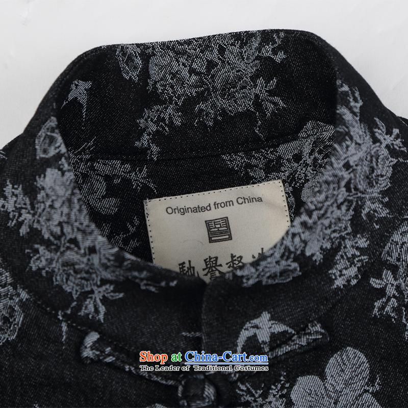 Renowned Chinese male Tang Dynasty Chinese wind up manually knitted jacket Stylish retro shirts cowboy collar 2XL, black jacket (CHIYU renowned shopping on the Internet has been pressed.)