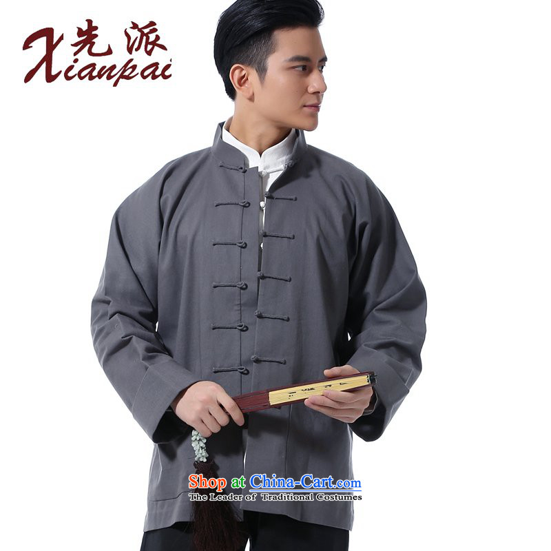 The dispatch of the spring and summer linen china wind long-sleeved shirt and a long-sleeved new Tang Dynasty Chinese collar up Chinese wind in older XL Dress Shirt gray long-sleeved clothing 3XL linen single  new pre-sale 3 Day Shipping, , , , , shopping