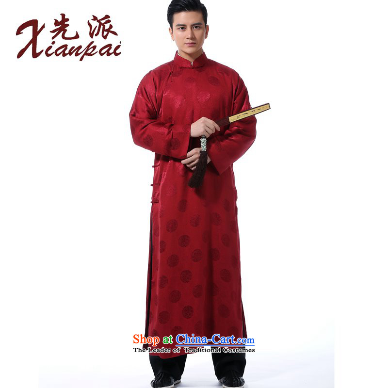 The dispatch of Tang Dynasty New Men traditional feel even shoulder the new Chinese comic dialogs dress robe stylish China wind silk gown tray clip collar ethnic wedding dresses of the bridegroom red circle silk gowns 3XL Xiang of  new product pre-sale 5