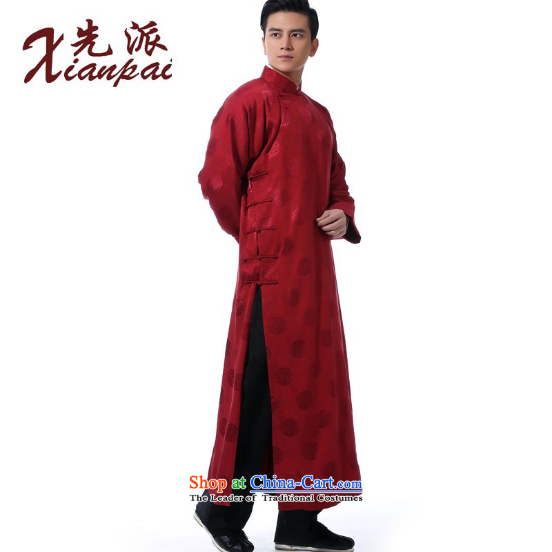 The dispatch of Tang Dynasty New Men traditional feel even shoulder the new Chinese comic dialogs dress robe stylish China wind silk gown tray clip collar ethnic wedding dresses of the bridegroom red circle silk gowns 3XL Xiang of  new product pre-sale 5
