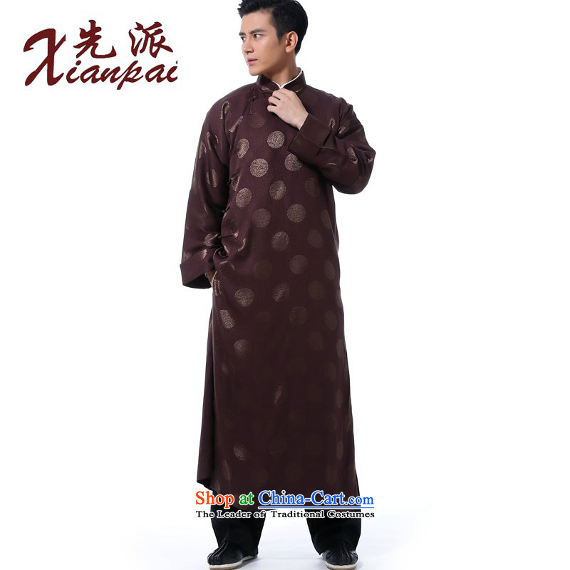 The dispatch of the Spring and Autumn Chinese comic dialogs dress gown new Tang dynasty men's traditional feel even cuff tray clip collar national wind in older silk Xiang of cheongsams banquet dress coffee cup silk gown of Xiang M  new pre-sale 5 day shi