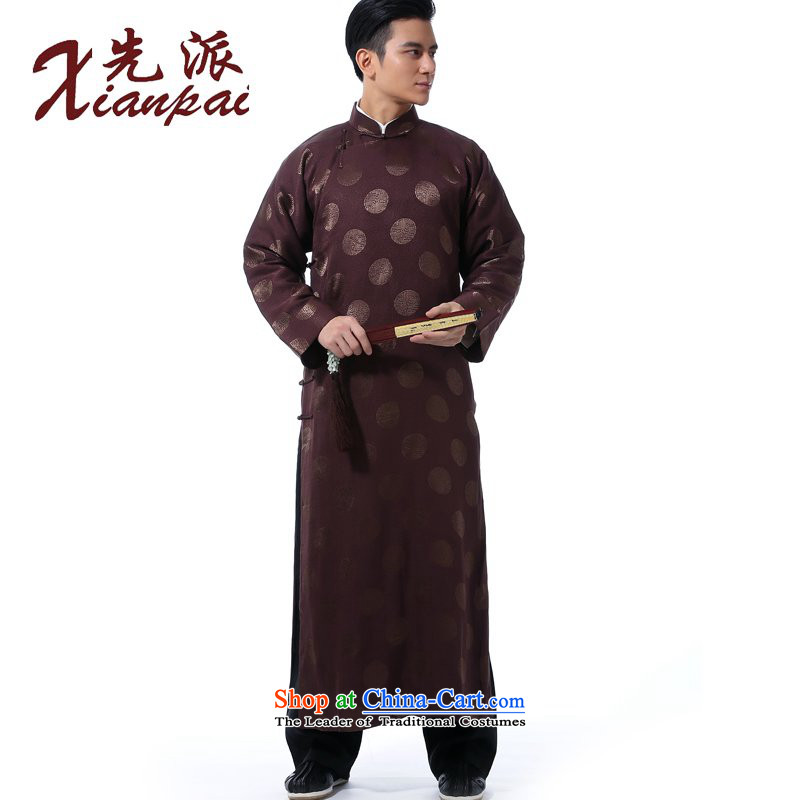The dispatch of the Spring and Autumn Chinese comic dialogs dress gown new Tang dynasty men's traditional feel even cuff tray clip collar national wind in older silk Xiang of cheongsams banquet dress coffee cup silk gown of Xiang M  new pre-sale 5 Day Shi