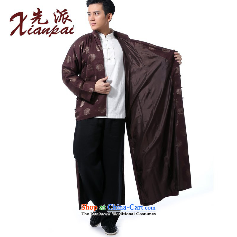 The dispatch of the Spring and Autumn Chinese comic dialogs dress gown new Tang dynasty men's traditional feel even cuff tray clip collar national wind in older silk Xiang of cheongsams banquet dress coffee cup silk gown of Xiang M  new pre-sale 5 Day Shi
