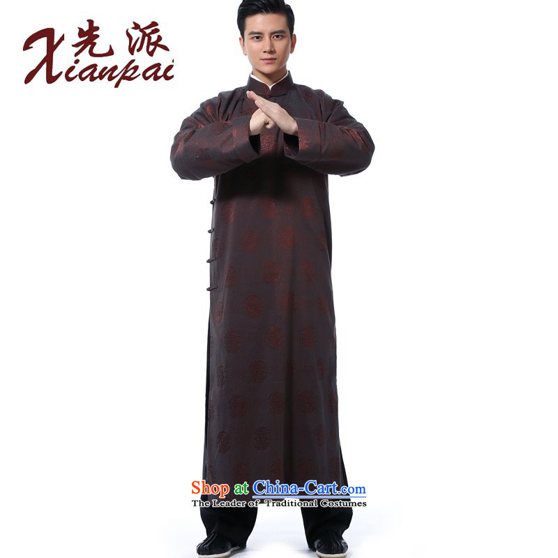 The dispatch of Tang Dynasty men of autumn and winter comic dialogs gowns theatrical performances Chinese robe disk new clip collar middle-aged cheongsams shoulder even China wind father art robe coffee cup robe XL  new pre-sale 5 Day Shipping, the Dispat