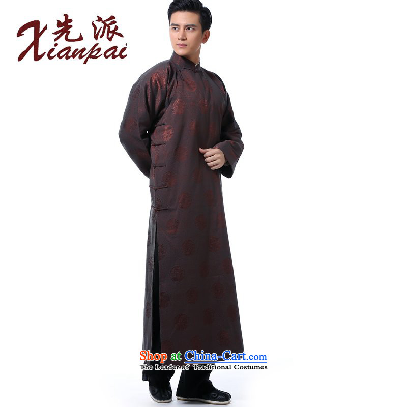 The dispatch of Tang Dynasty men of autumn and winter comic dialogs gowns theatrical performances Chinese robe disk new clip collar middle-aged cheongsams shoulder even China wind father art robe coffee cup robe XL  new pre-sale 5 Day Shipping, the Dispat