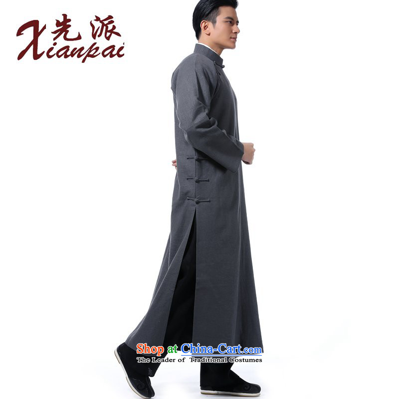 The dispatch of Tang Dynasty new men during the spring and autumn linen gowns comic dialogs will Chinese robe disc detained in collar older daddy long smockfrock China wind cultural and arts services home gray linen gowns M  new pre-sale 5 Day Shipping, t