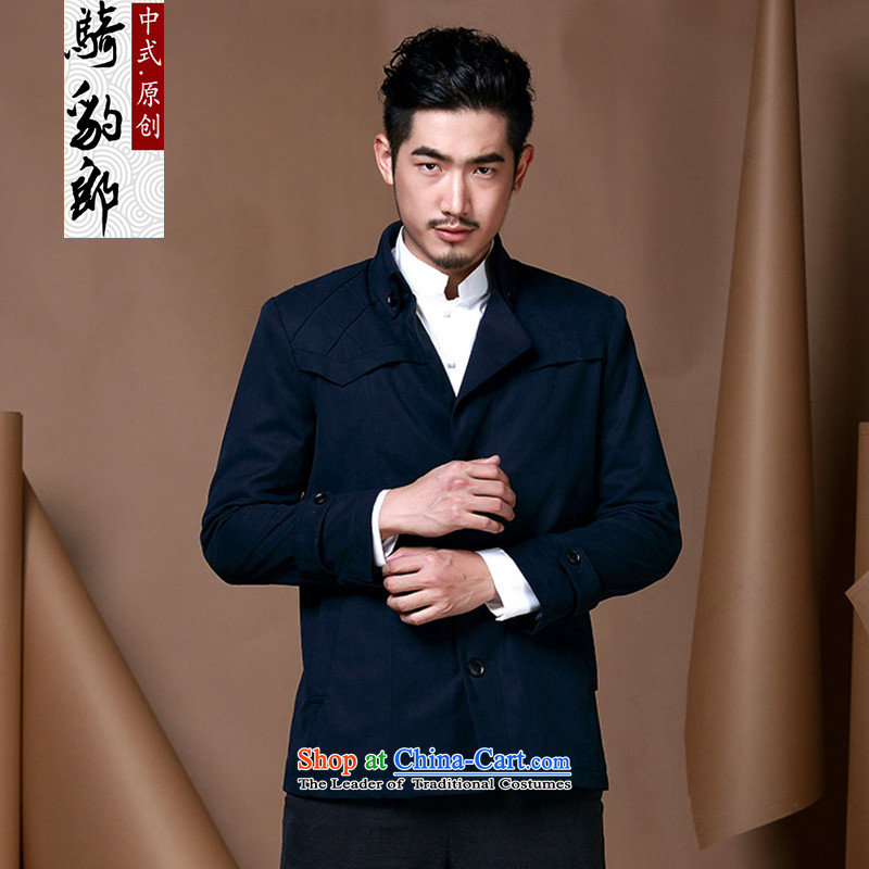 Jockeys Leopard men who fall 2015 Chinese tunic suit the new roll collar men casual coats designer brands dark blueXL