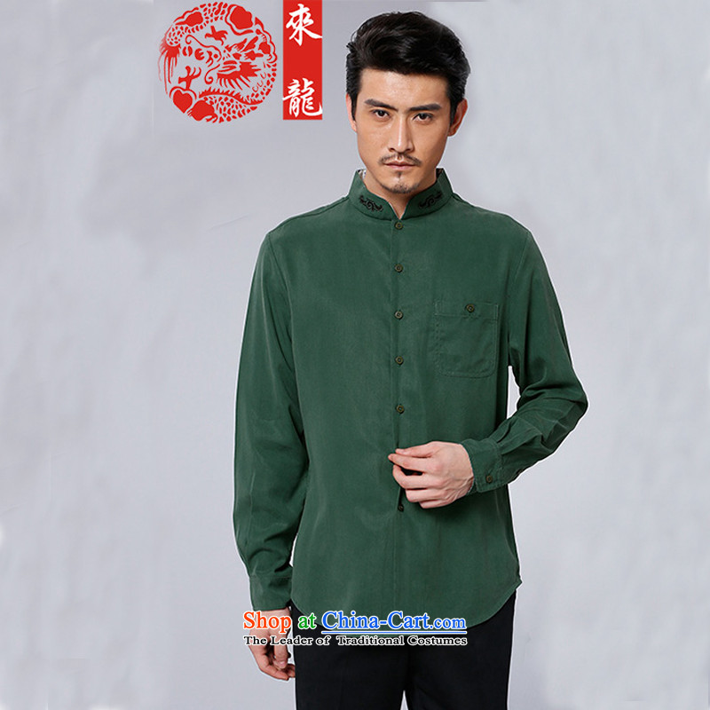 To Tang dynasty lung autumn New China wind men Tencel Porcelain Tile long-sleeved shirt 15589 Green Green 50 to lung , , , shopping on the Internet