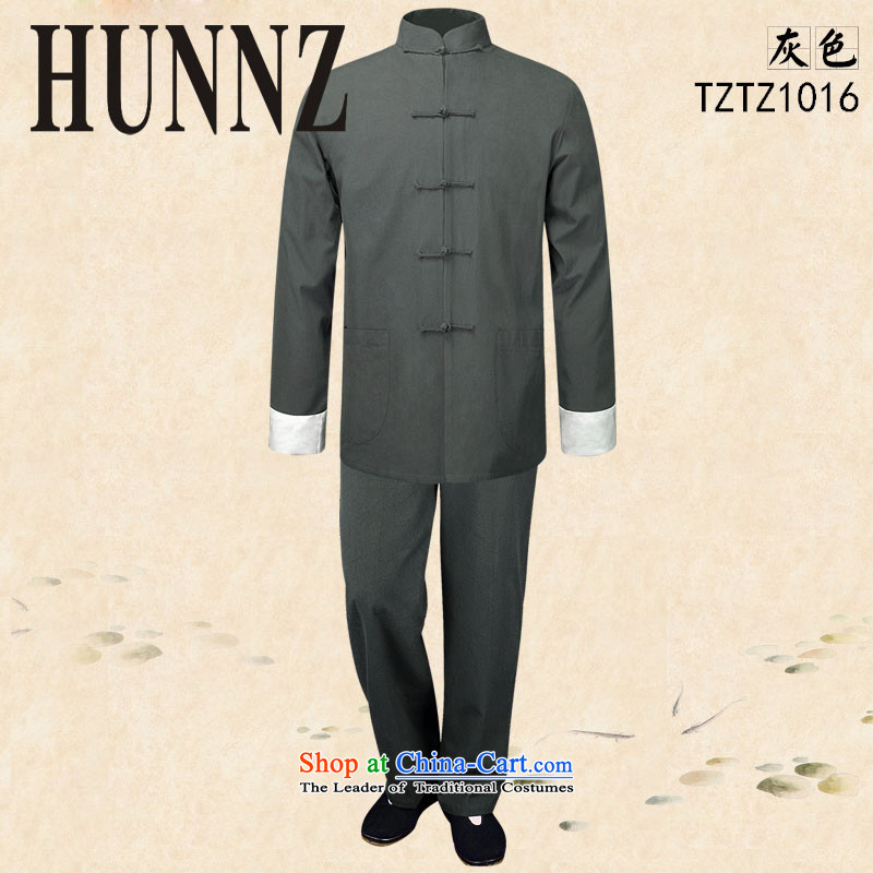 Hunnz natural cotton linen men Tang dynasty long-sleeved leisure solid color kung fu serving classic package stage show gray 165,HUNNZ,,, clothing shopping on the Internet