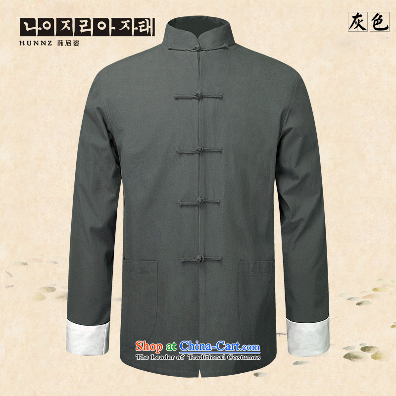 New products of traditional Chinese HANNIZI wind men Tang Dynasty Chinese long-sleeved jacket natural cotton linen kung fu shirt , gray 175 Korean Chinese tunic Gigi Lai (hannizi) , , , shopping on the Internet
