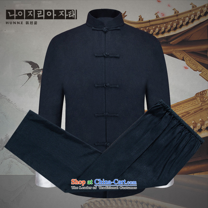 Hannizi natural cotton linen men Kit China wind men Tang Dynasty Chinese tunic disc detained national costume long-sleeved sweater , dark blue 190, Korea postures (hannizi) , , , shopping on the Internet