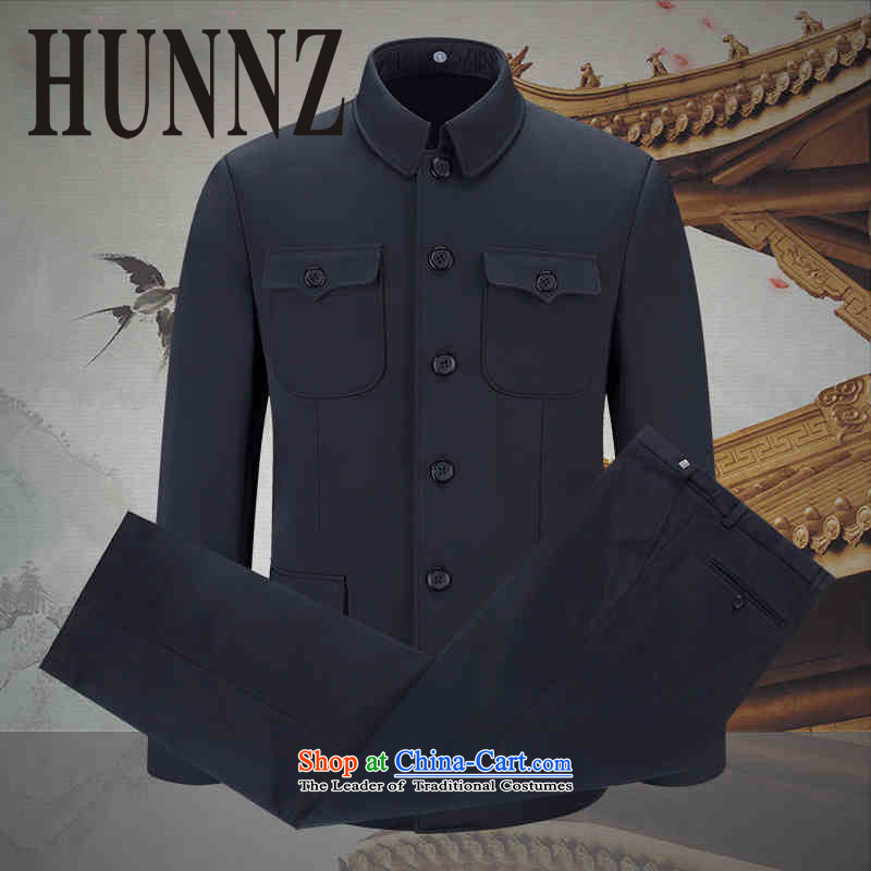 Hunnz China wind men's classic Chinese tunic kit men's father replace national costumes CLASSIC SUITE period blue black 180,HUNNZ,,, shopping on the Internet