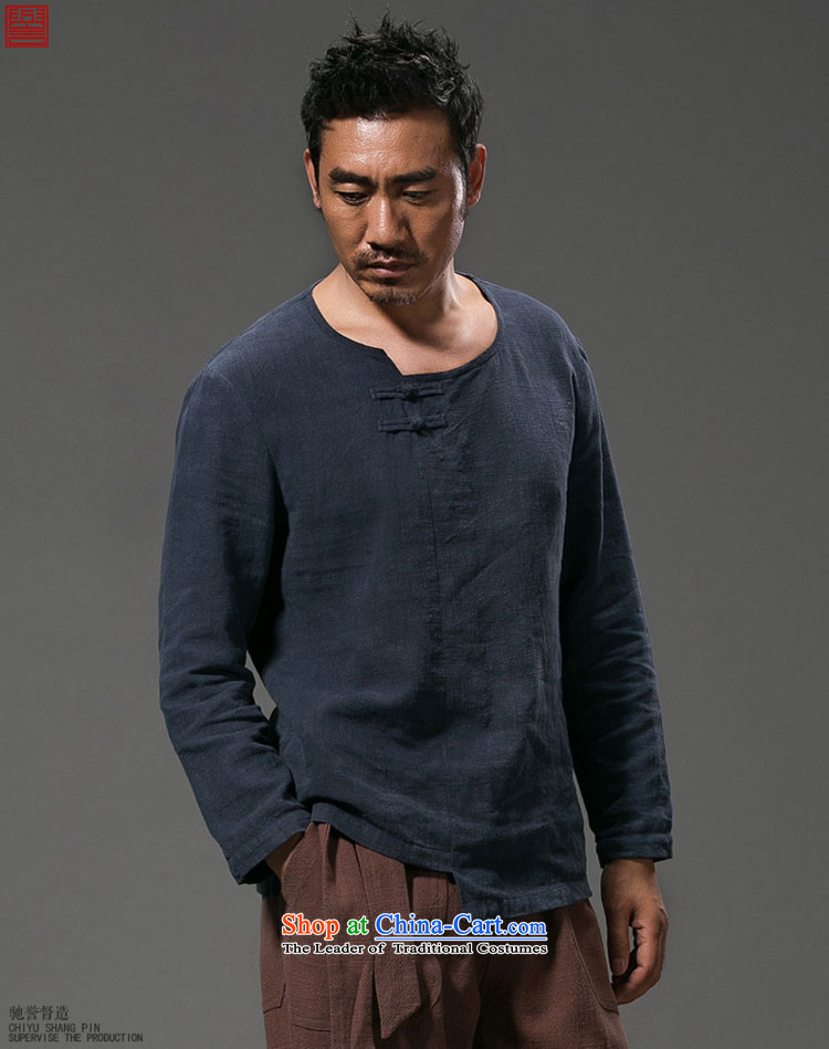 Renowned China wind men's shirts, long-sleeved men Chinese tunic plain manual tray detained men in summer and autumn replace Han-T-shirt improved national costumes Tang dynasty blue L picture, prices, brand platters! The elections are supplied in the national character of distribution, so action, buy now enjoy more preferential! As soon as possible.
