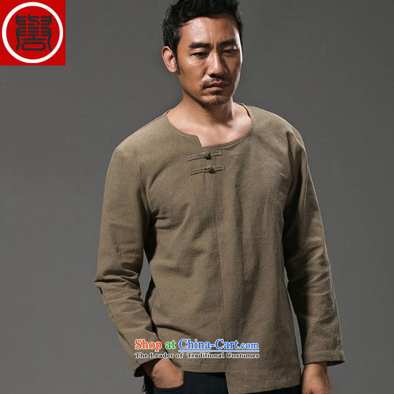 Renowned China wind men's shirts, long-sleeved men Chinese tunic plain manual tray detained men in summer and autumn replace Han-T-shirt improved national costumes Tang dynasty blue , L, renowned (CHIYU) , , , shopping on the Internet