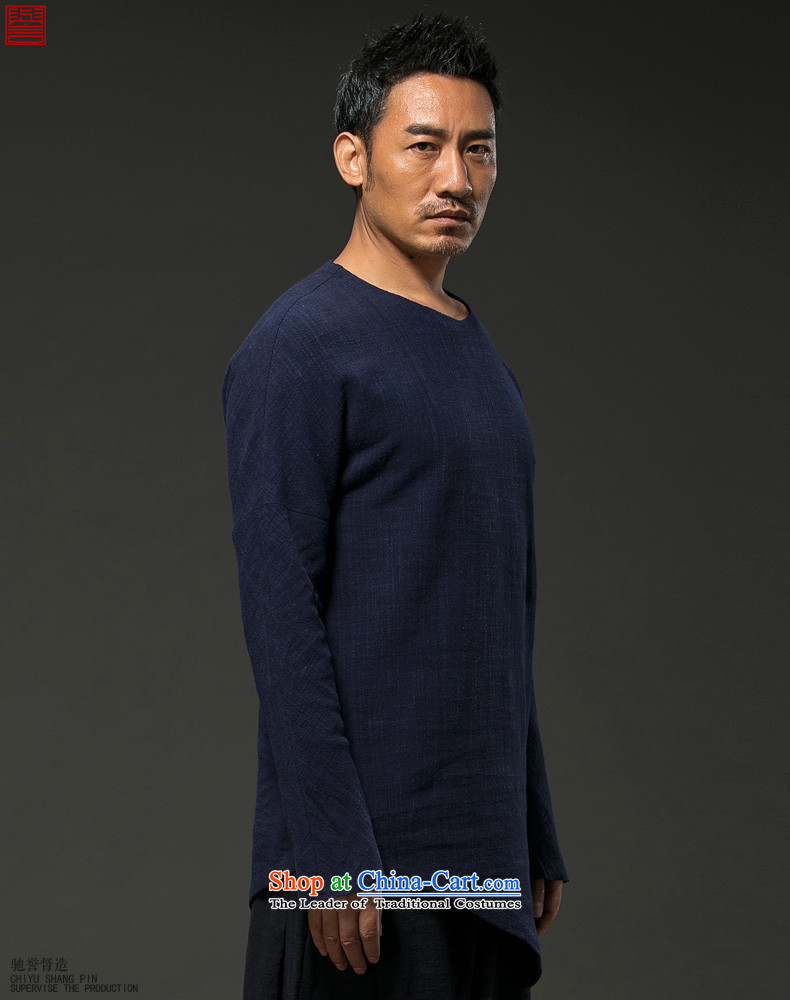Renowned China wind spring and autumn of 2015 men linen personality long-sleeved T-Chinese men's liberal 桖 spring and fall short in blue shirt and load (L) Picture, prices, brand platters! The elections are supplied in the national character of distribution, so action, buy now enjoy more preferential! As soon as possible.