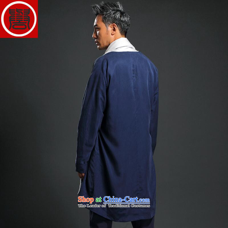 Renowned China wind men long Wind Jacket Tencel Ma Tang dynasty cardigan improved Han-long-sleeved shirt Autumn Chinese Wind 3XL, blue clothes for men renowned (CHIYU) , , , shopping on the Internet