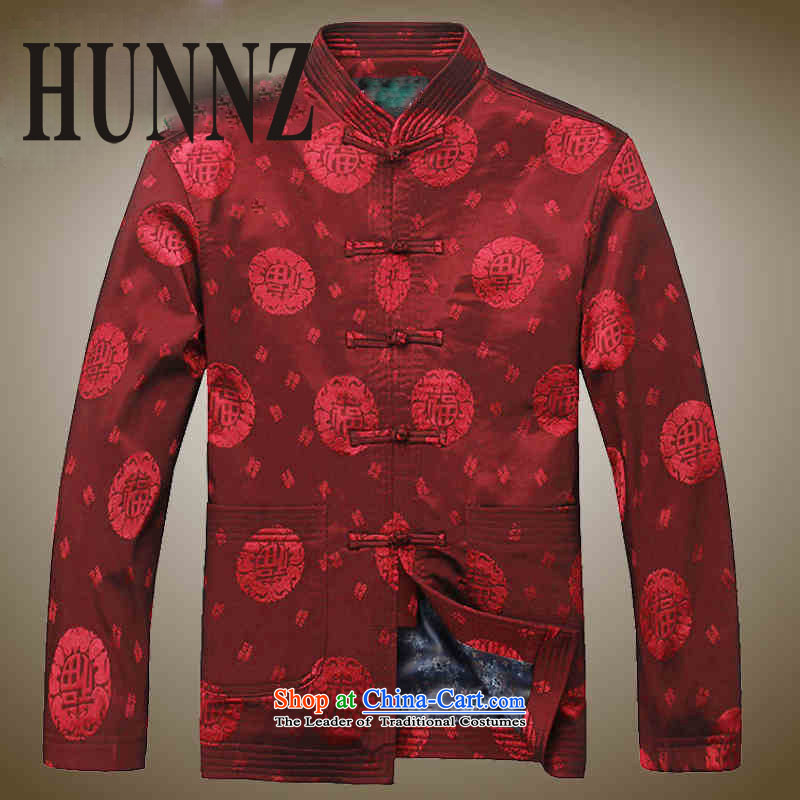 Hunnz men Tang jackets Chinese classical too shou silk jackets father replacing men China wind long-sleeved deep red 170