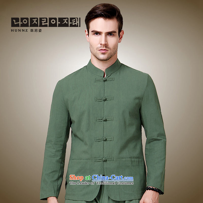 Classic collar of the Sau San HANNIZI men Tang dynasty China wind national costumes kung fu men serving Chinese long-sleeved sweater Army Green 170