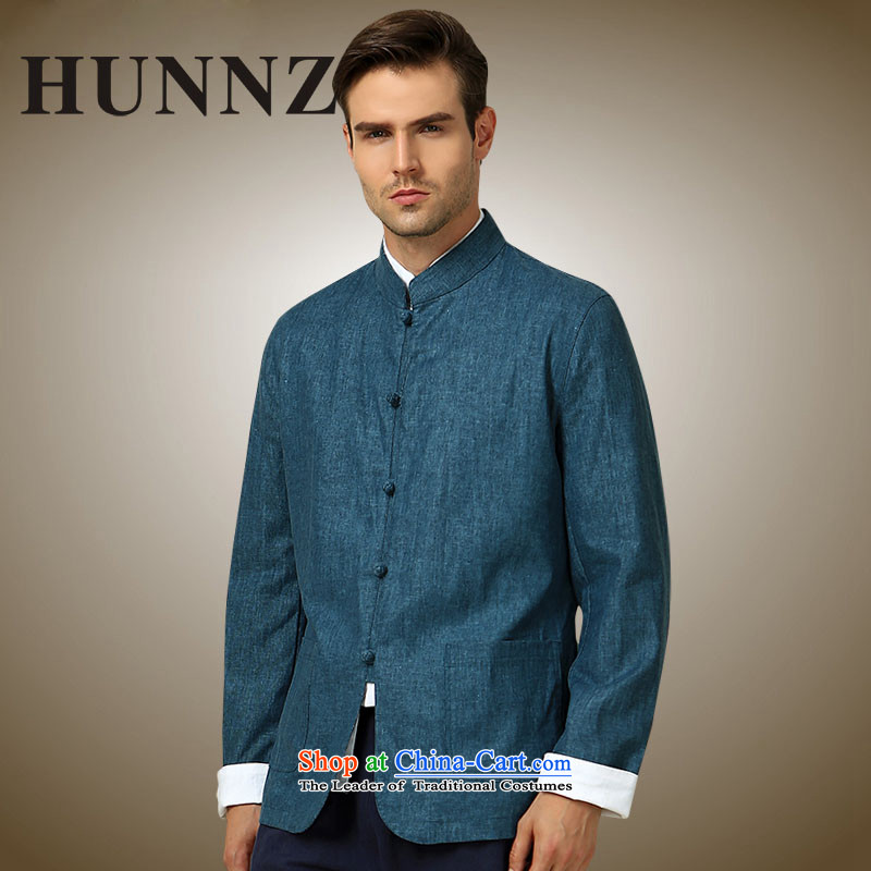 New Products classical HUNNZ2015 minimalist men Tang China Wind Jacket collar tray clip Chinese men's long-sleeved blue 175,HUNNZ,,, shopping on the Internet