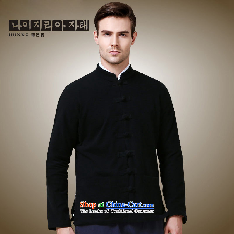 Hannizi new products simple men Tang jackets Classical China wind long-sleeved Chinese collar tray clip jacket , black, 175 won hannizi) , , , shopping on the Internet
