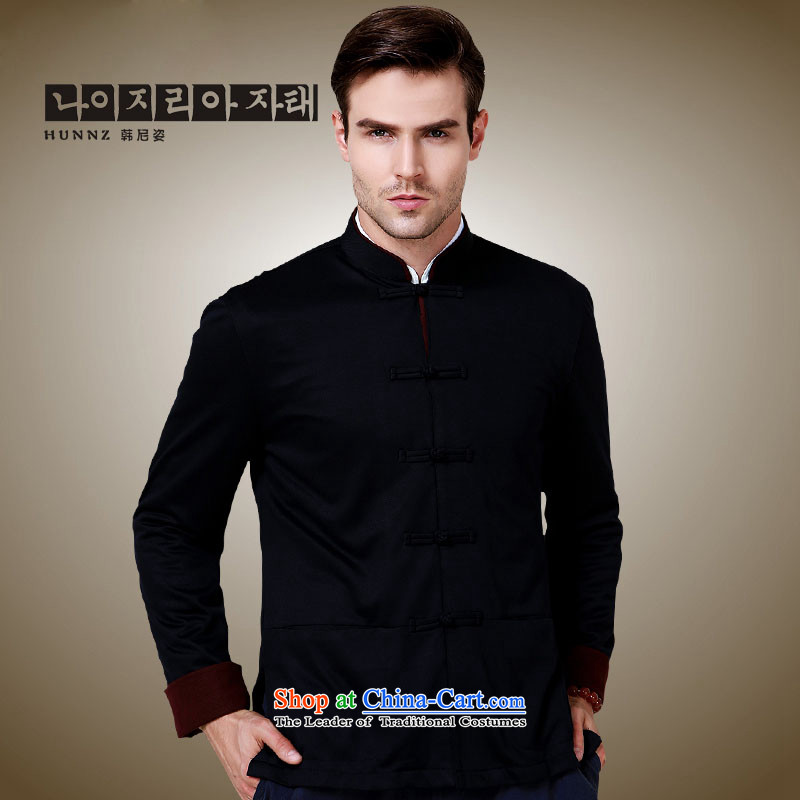 Hannizi stylish and simple China wind collar disc detained men Tang Dynasty Chinese classical long-sleeved sweater jacket Black?180