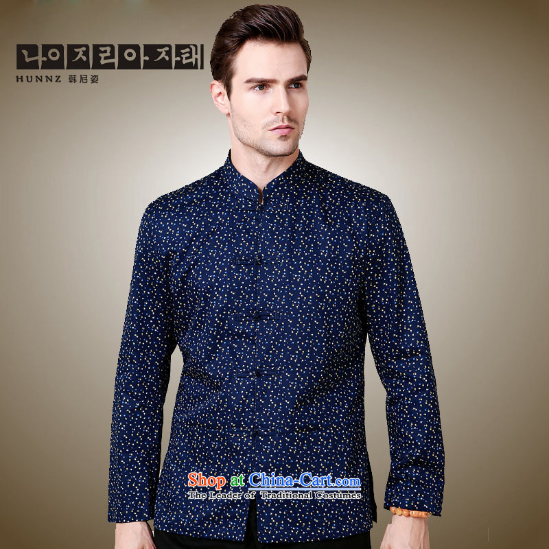 Small stylish new HANNIZI Saika Men's Shirt classical Tang dynasty China wind l Chinese shirt , dark blue 175 won Gigi Lai (hannizi) , , , shopping on the Internet