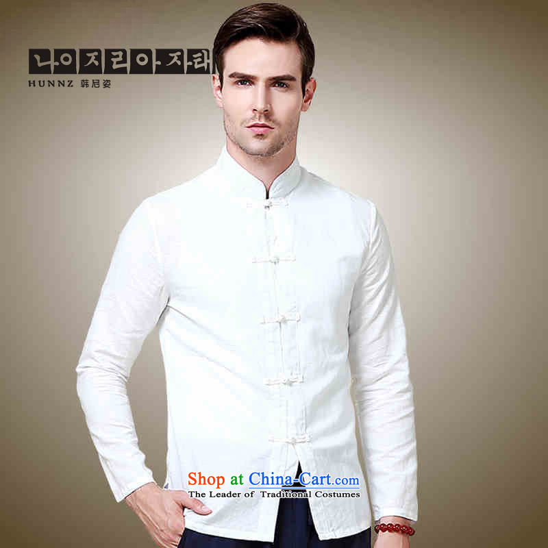 Hannizi natural cotton linen men Tang dynasty China wind long sleeved shirt collar shirt Solid Color Chinese White men detained disk 175 won, Gigi Lai (hannizi) , , , shopping on the Internet