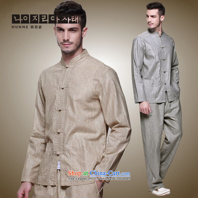 Hannizi new products natural cotton linen men Tang Dynasty Chinese national costume Kit Traditional Chinese wind up detained men light yellow 175 won, Gigi Lai (hannizi) , , , shopping on the Internet