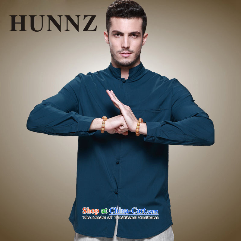 The new classic Chinese HUNNZ wind Tang Dynasty Men's Mock-Neck tray clip Cotton Men's Jackets ultra-thin blue 185,HUNNZ,,, national costumes shopping on the Internet