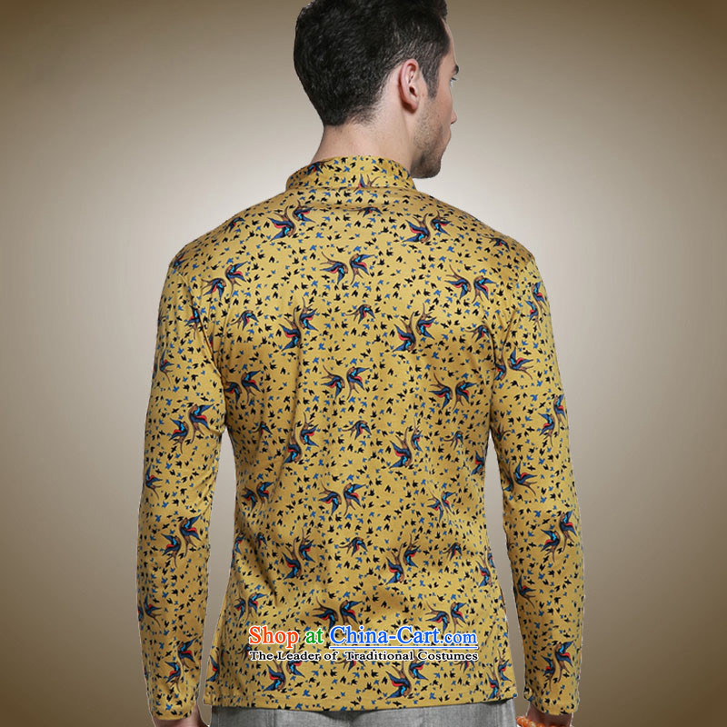 Classic Chinese Wind HUNNZ Men's Mock-Neck Tang Dynasty Chinese shirt men detained disc with floral long-sleeved shirt yellow 180,HUNNZ,,, shopping on the Internet