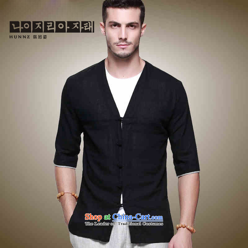 Hannizi Han-linen men Tang dynasty Classic Chinese Wind Sau San disk is in his shirt-sleeves and sexy men's V-neck , 170, Korea Black Gigi Lai (hannizi) , , , shopping on the Internet