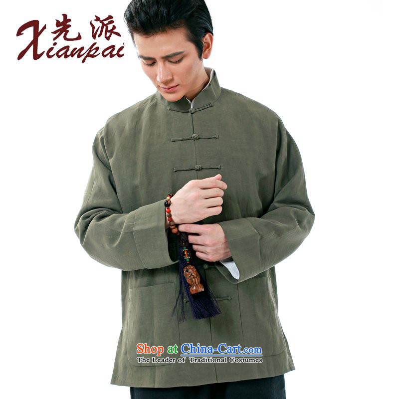 The dispatch of the Spring and Autumn Period and the new father's day silk linen Tang dynasty men even long-sleeved sweater in elderly shoulder quality custom Chinese Dress Shirt ethnic youth green silk Ma Jacket 4XL new pre-sale 3 Day Shipping, the Dispa